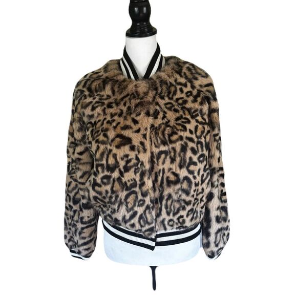Metric Knits Jackets & Blazers - NWT Metric Knits Rabbit Fur Leopard Print Bomber Jacket | XS